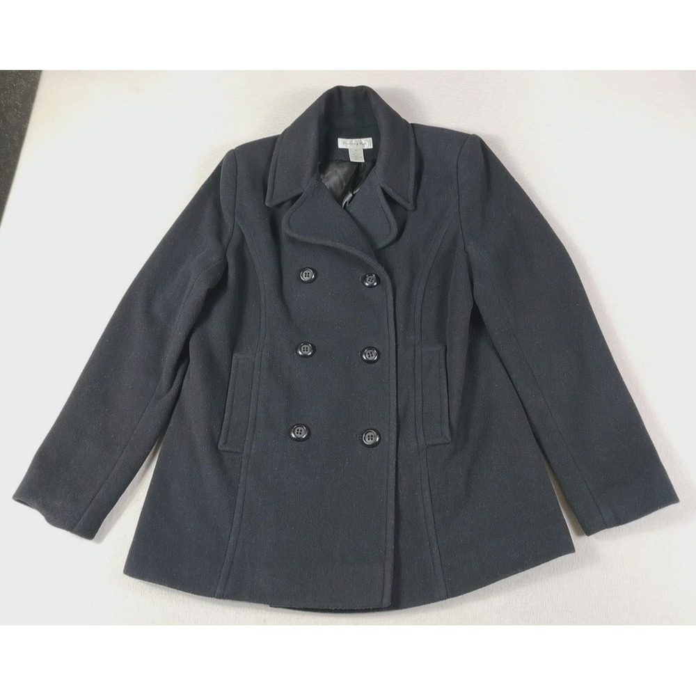 Preston & York Coat Womens 12 Black‎ Wool Pea Coat Button Front Lined Classic